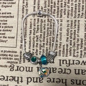 Silver Charm Bracelet with Blue and Green Accents